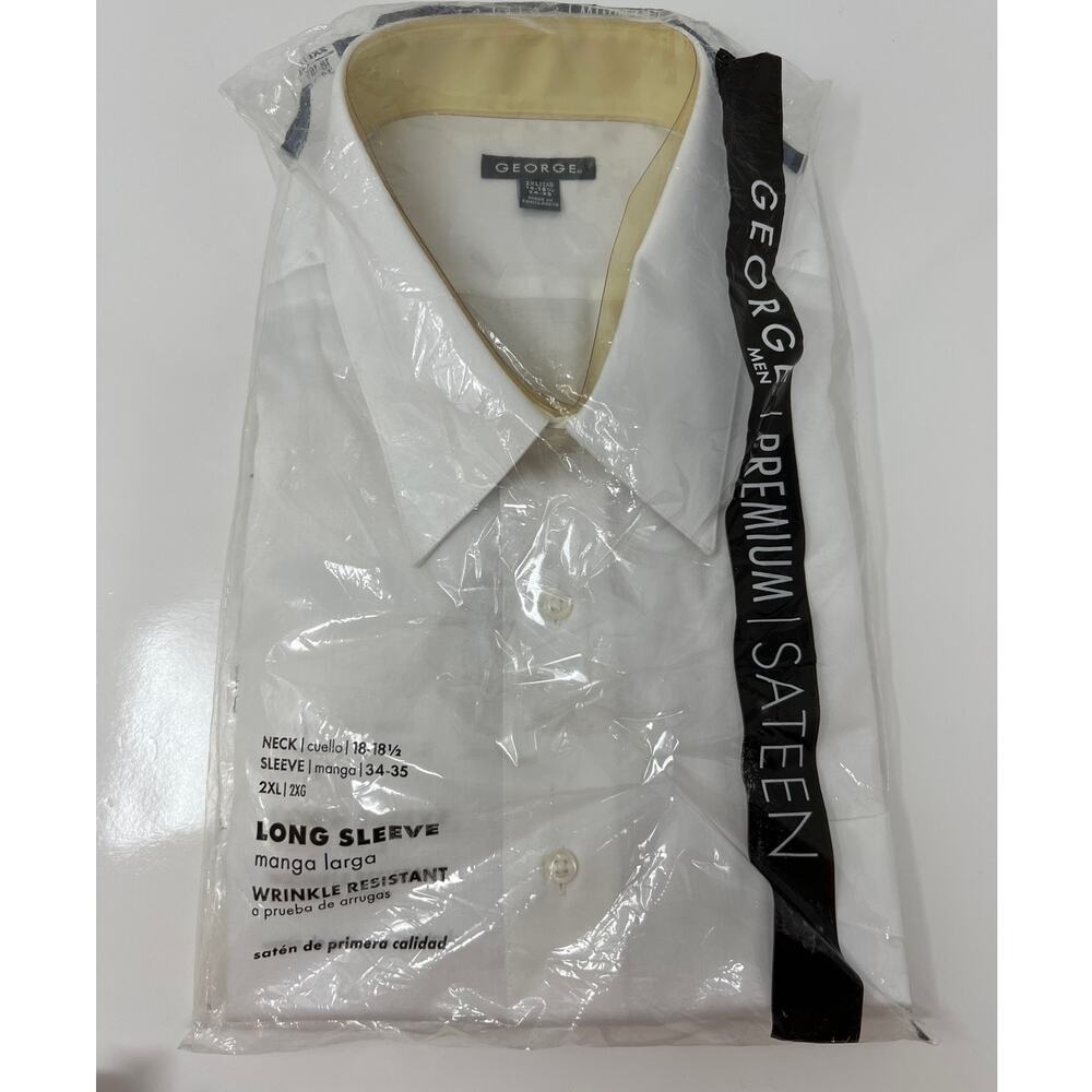 Men's 2X George Long Sleeve Button Down Dress Shirt White Wrinkle Resistant